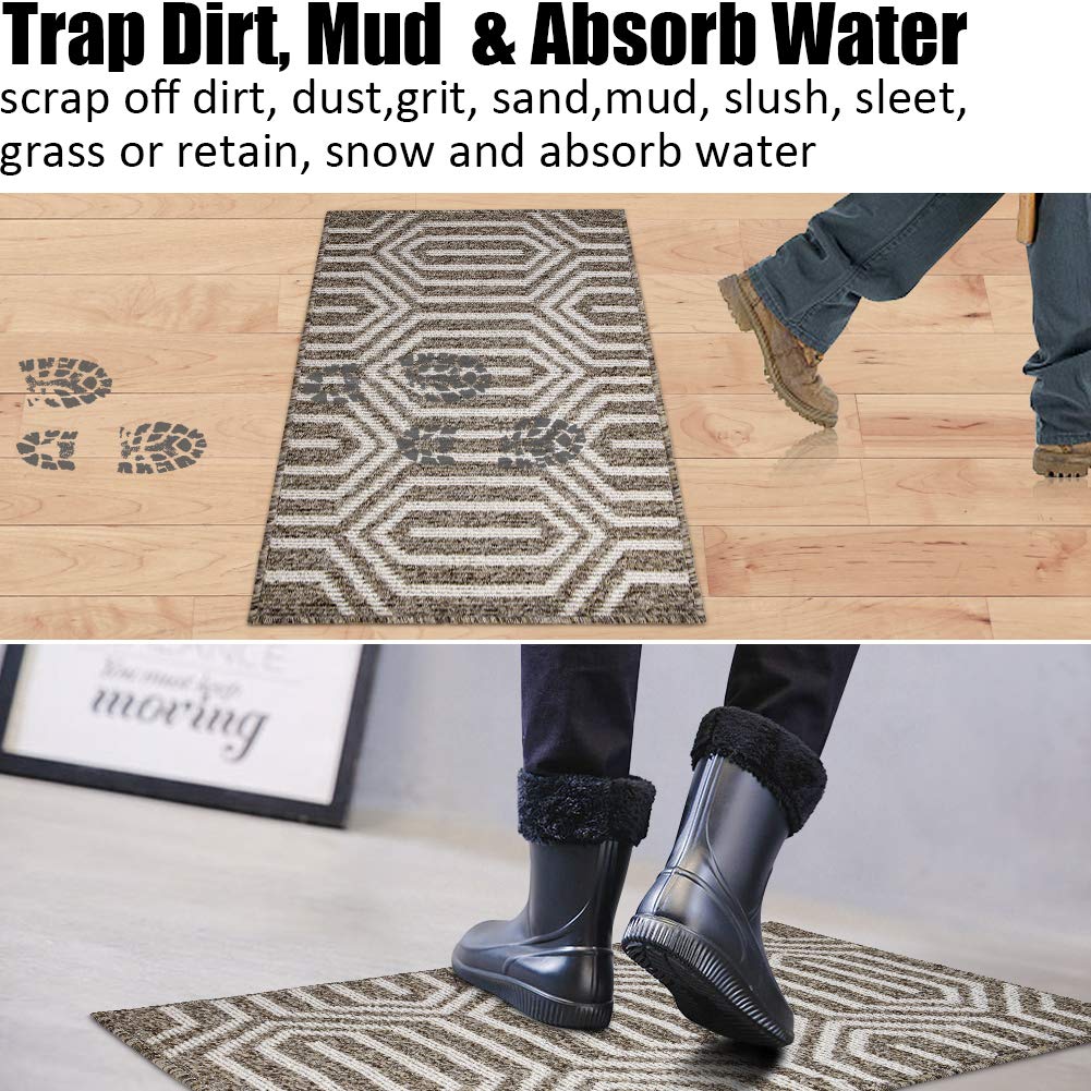 Indoor Doormat 24"x 36", Absorbent Front Back Door Mat Floor Mats, Rubber Backing Non Slip Door Mats Inside Mud Dirt Trapper Entrance Door Rug Carpet, Machine Washable Low Profile-Brown Time Cloister