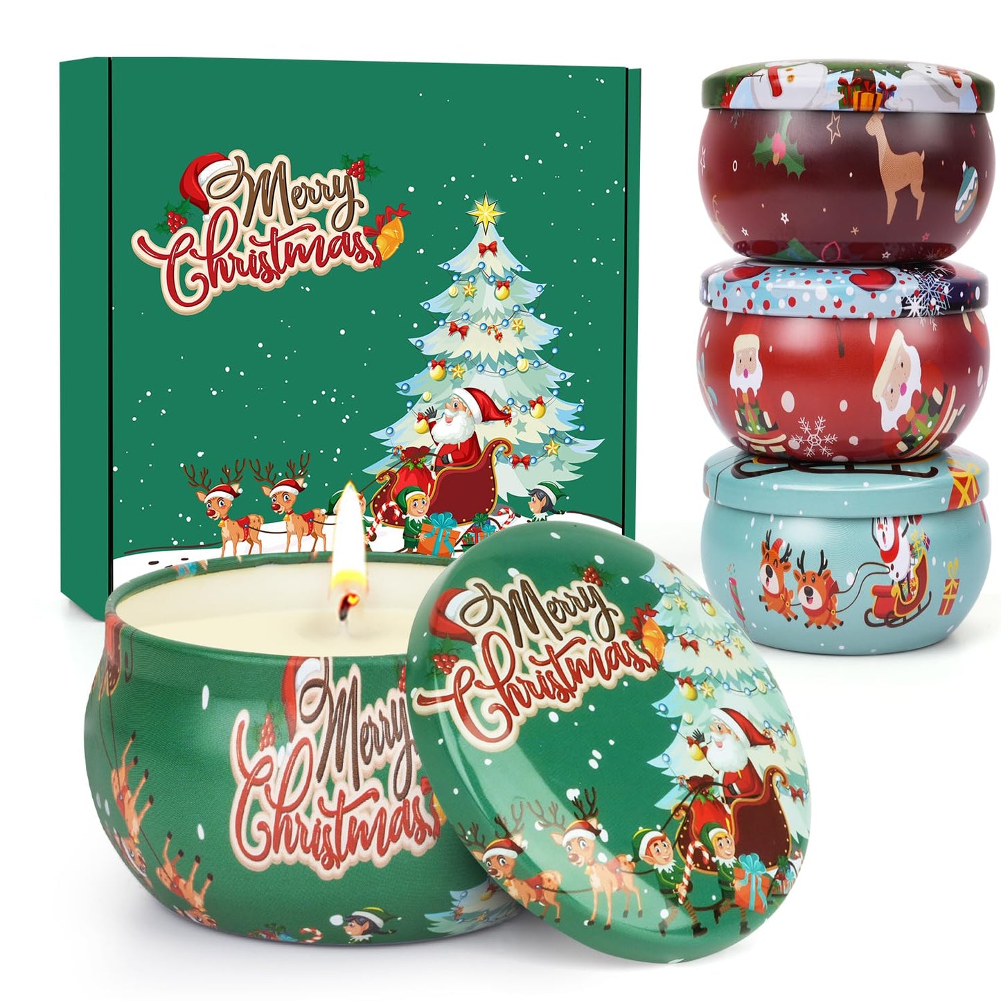 Christmas Candles Set, Christmas Scented Candle Gifts for Women, 4 Pack Small Aromatherapy Candle for Home Scented,Stocking Stuffers for Coworker Friends Teacher Adults Birthday Party