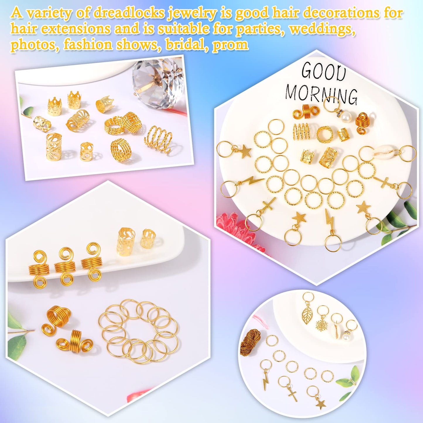 Lucomb 259 Pcs Hair Jewelry, Hair Accessories for Braids Silver Loc Jewelry for Hairs Dreadlocks Braid Jewelrys Hairs Cuffs Clips Dreadlock Accessories for Women's Loc Charms Rings Decoration