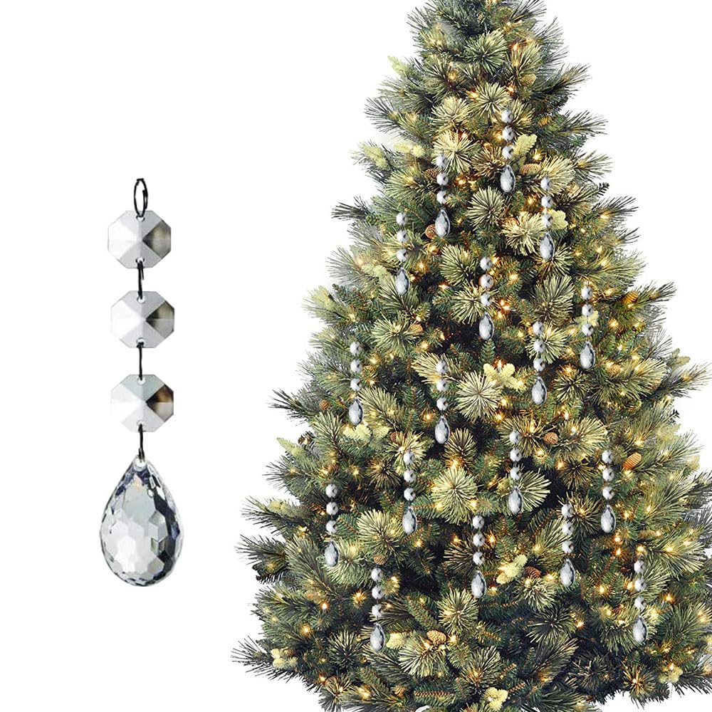 HOHIYA 30 Pcs Crystal Christmas Tree Ornaments Acrylic Hanging Prisms and Garland Beads Lightweight Holiday Decoration for Christmas Wedding Centerpieces Party and Chandelier Sparkle Clear