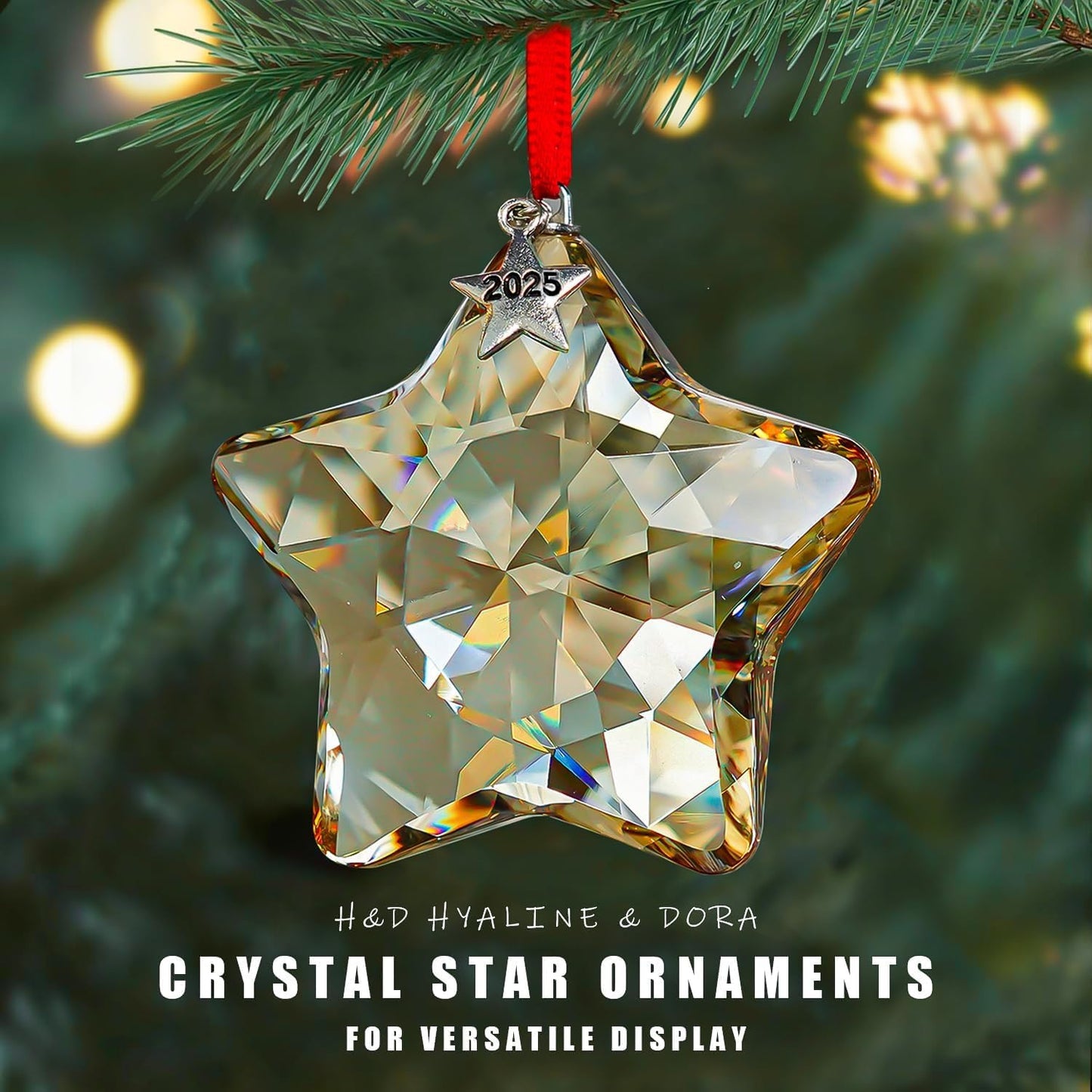 H&D HYALINE & DORA Glass Hanging Ornaments Crystal Star Set of 3 Star Christmas Tree Ornaments Crystal Sun Catcher Hanging for Christmas Party Decor