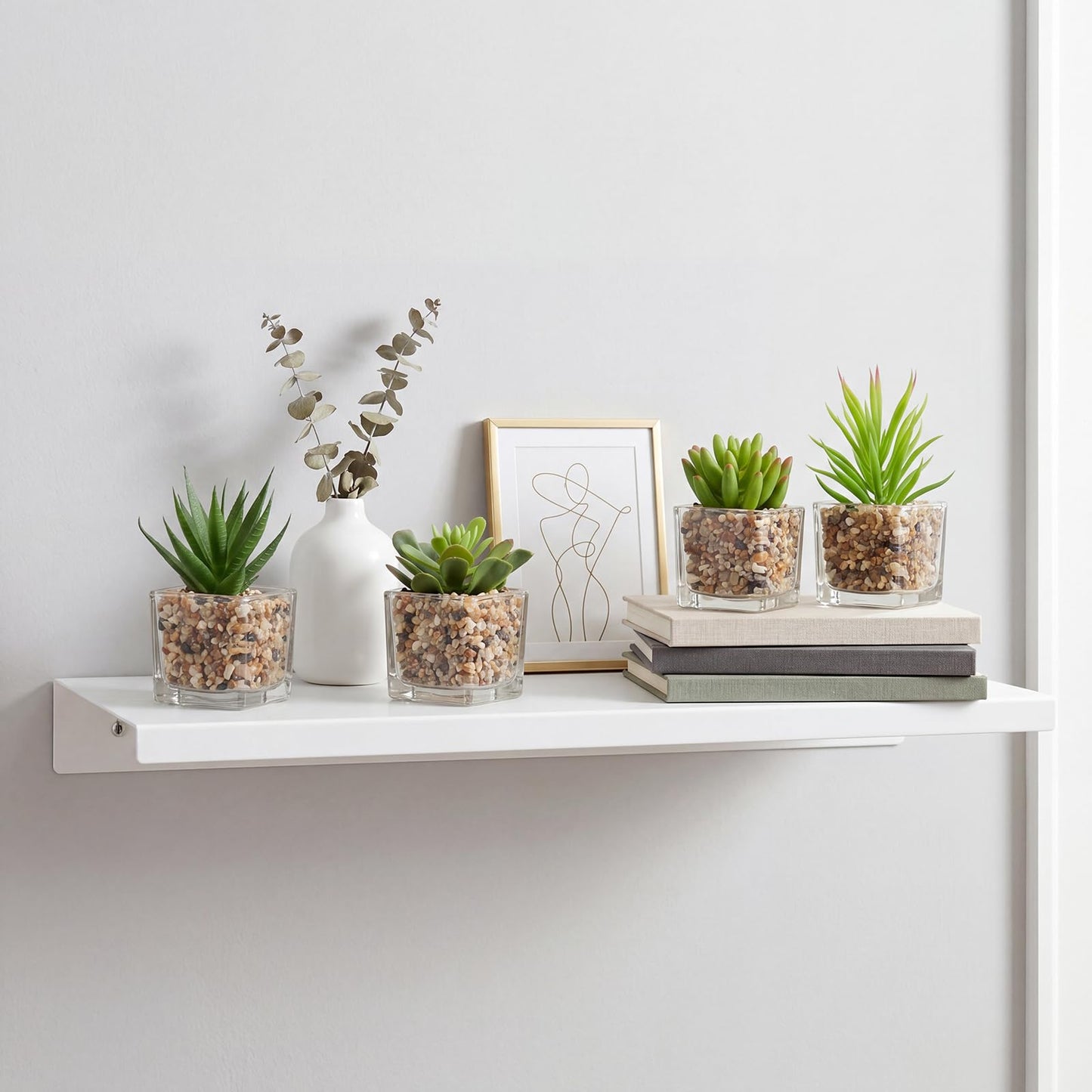 Briful Set of 4 Succulents Plants Artificial in Clear Glass Pots Small Fake Succulents Plants Mini Faux Plants Indoor for Window Sill Office Table Desk Shelf Bathroom Decor