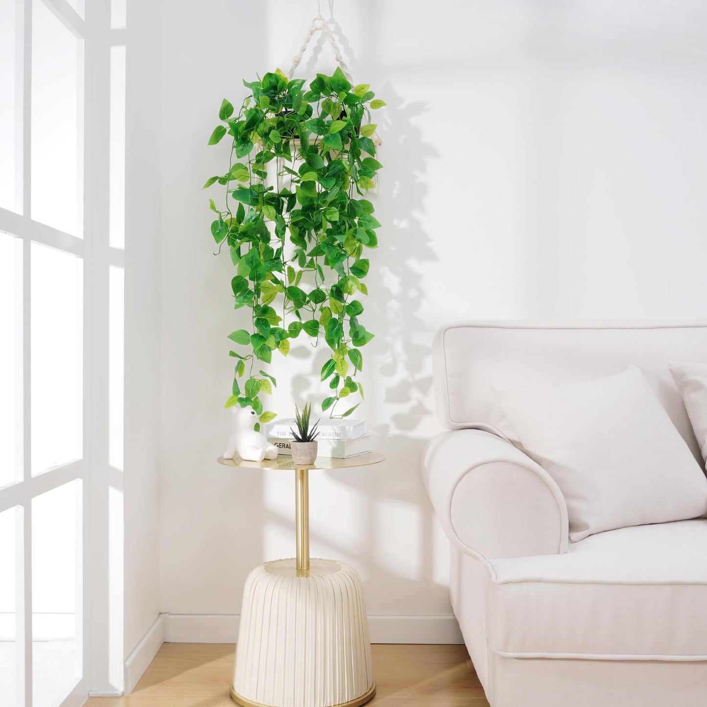 BLEUM CADE Fake Hanging Plants, 2pcs Artificial Pothos Vines Greenery for Wall Home Living Room Office Indoor Outdoor Decor (No Baskets)