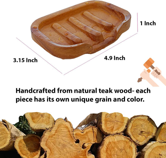 Bar Soap Holder for Shower by NAZAKOOL, Solid Teak Wood Soap Dish with Raised Edges (No-Slip), Draining Soap Saver for Bathroom, Kitchen Sink