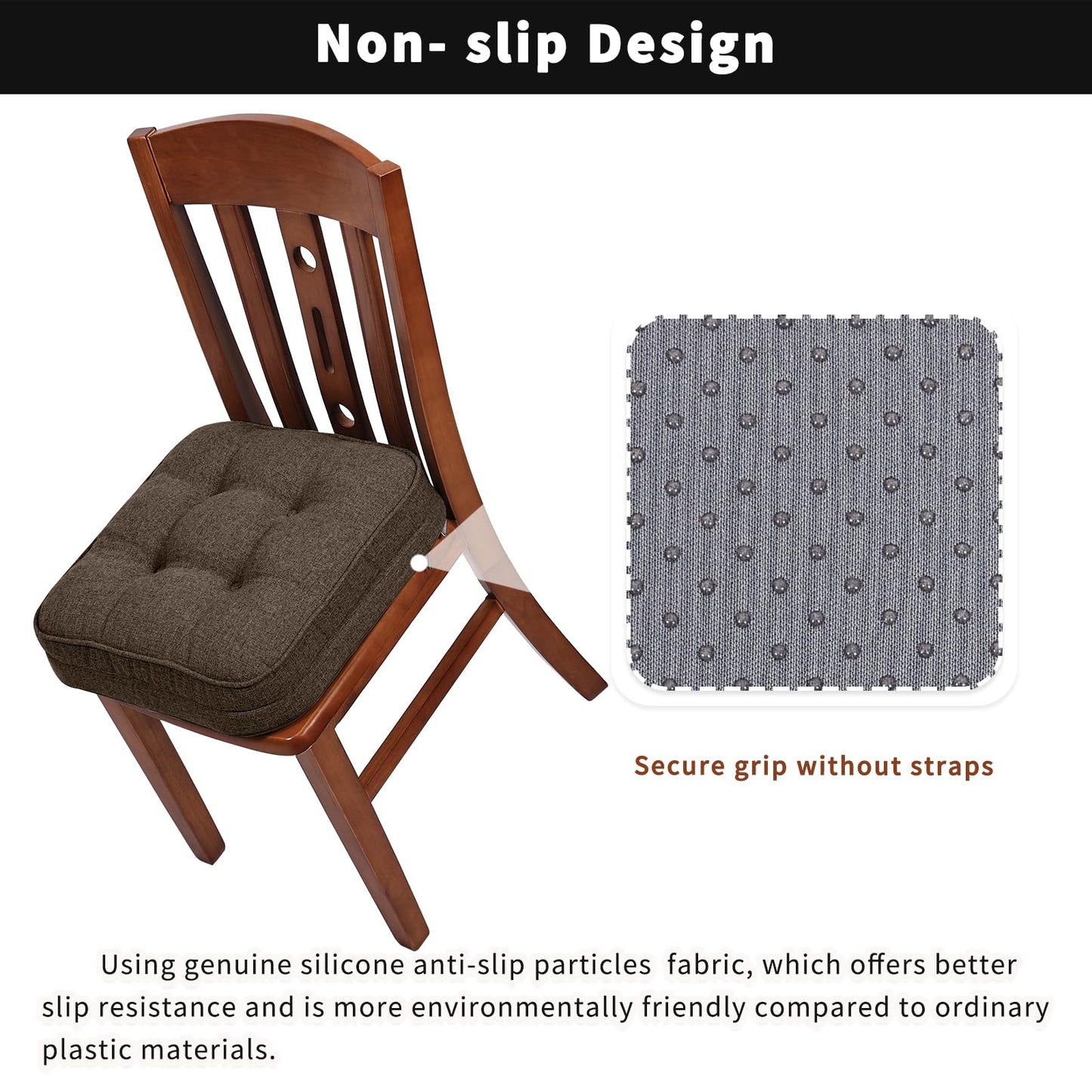 GOFORIT Chair Cushions,Tufted Shredded Memory Foam Chair Pads, Non-Slip Seat Cushions with Removable Cover,16'' x 16'', Brown