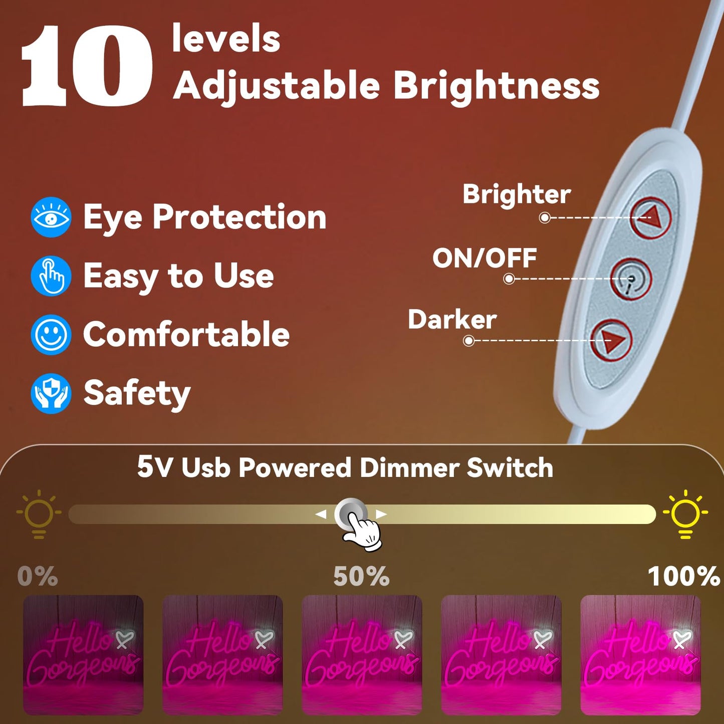 Hello Gorgeous Neon Signs Hello Beautiful Pink LED Neon Lights Dimmable LED Light Sign for Home Wedding Birthday Backdrop Bacelorette Party Decoration, Pink