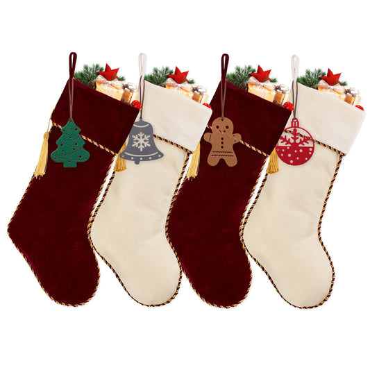 HiPeep 4 Pack Christmas Stockings, Red and White Luxury Velvet Christmas Stocking Set, Xmas Stocking for Fireplace, Tree Decorations