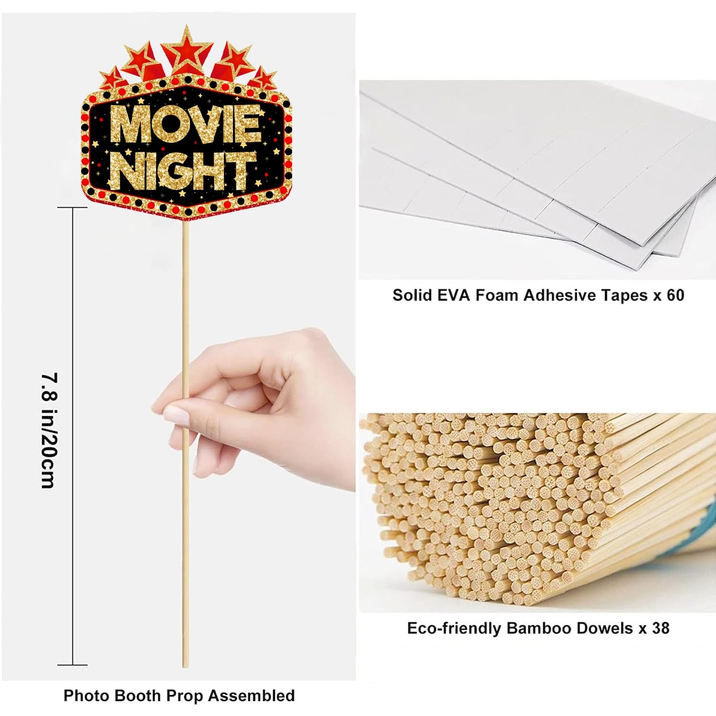 Movie Night Supplies Photo Booth Props Hollywood Photobooth Props for Movie Theater Themed Red Carpet Birthday Party Favors Supplies