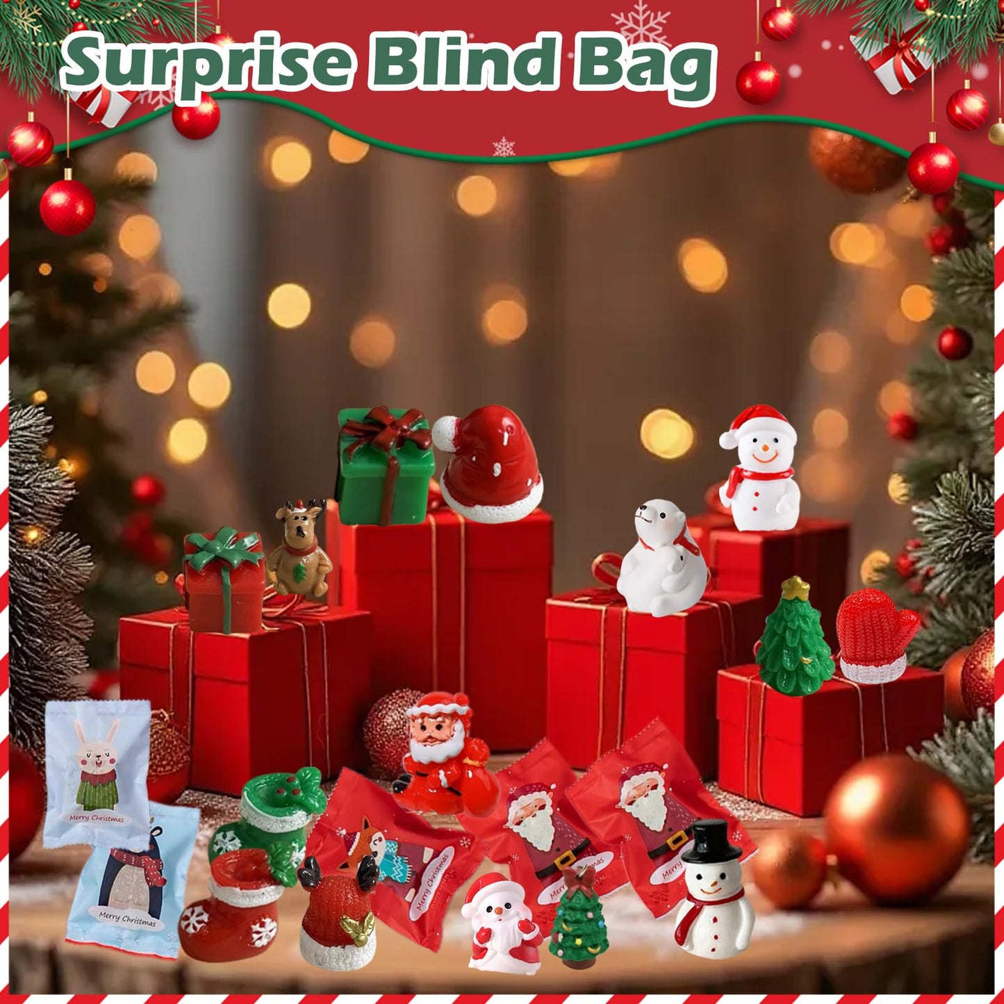 CIYOJA 12-Pack Christmas Resin Mystery Bags – Mini Xmas Figurines Blind Bag Bulk for Holiday Crafts, DIY Decorations, Stocking Stuffers, Party Favors, Ornaments & Collectible Gifts