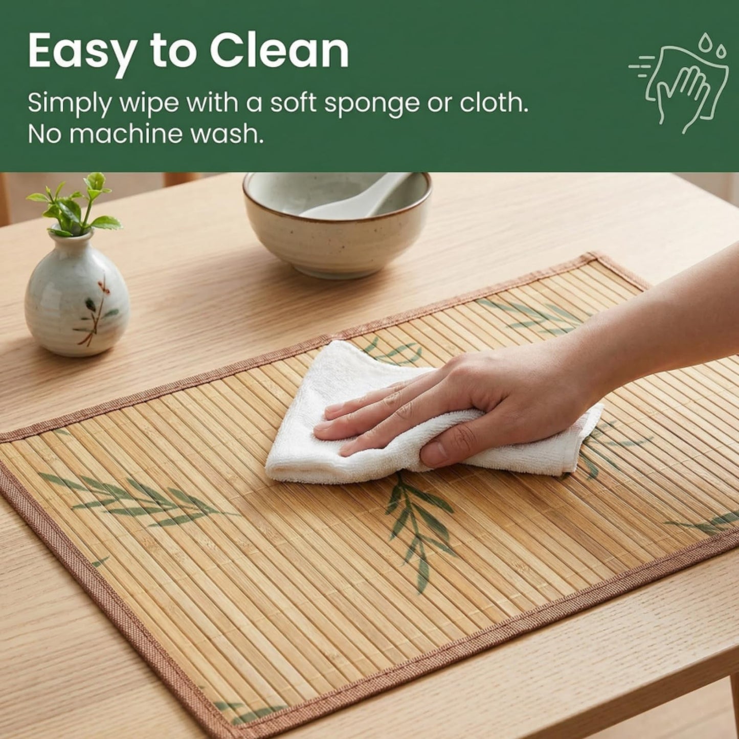 Eorbow 8 Pack Bamboo Placemats, 18 x 12 Inch Anti-Slip Table Mats, Heat Resistant Place Mats, Japanese Style Washable Placemats for Dining Room, Kitchen, Restaurant