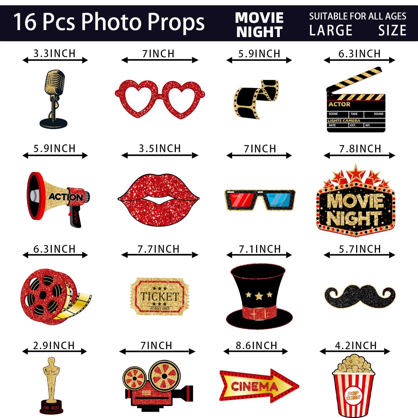 Movie Night Supplies Photo Booth Props Hollywood Photobooth Props for Movie Theater Themed Red Carpet Birthday Party Favors Supplies