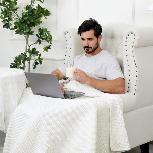 PHF Pre-Washed Cotton Waffle Weave Blanket Throw Size for Couch Bed,Snag Proof Spring Summer Lightweight Breathable,Oeko-TEX Certified,Machine Washable, Home Decor Gift，Cream