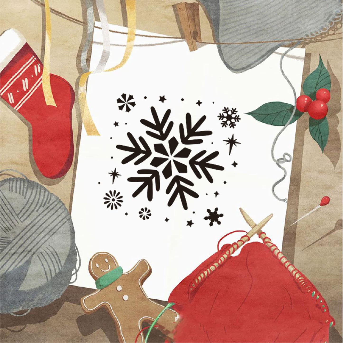 Christmas Snowflake Stencils for Painting on Wood-6 Pack Large Reusable Christmas Stencil Winter Ornament Farmhouse Christmas DIY Craft Supplies Decor 8 Inch