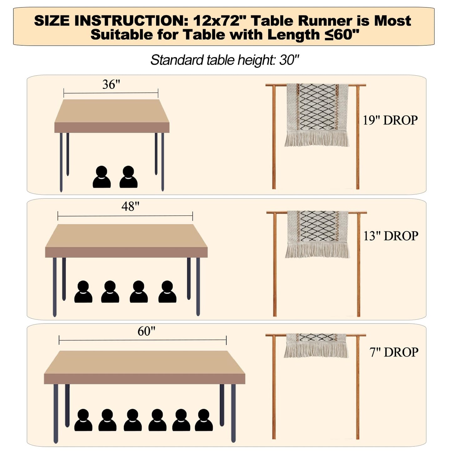Mayler Yee Table Runner Linear End, Boho Style with Tassels, Cotton & Linen, Farmhouse Home Decor for Living Room Dresser Scarfs (12x72Inch, Black & Beige)