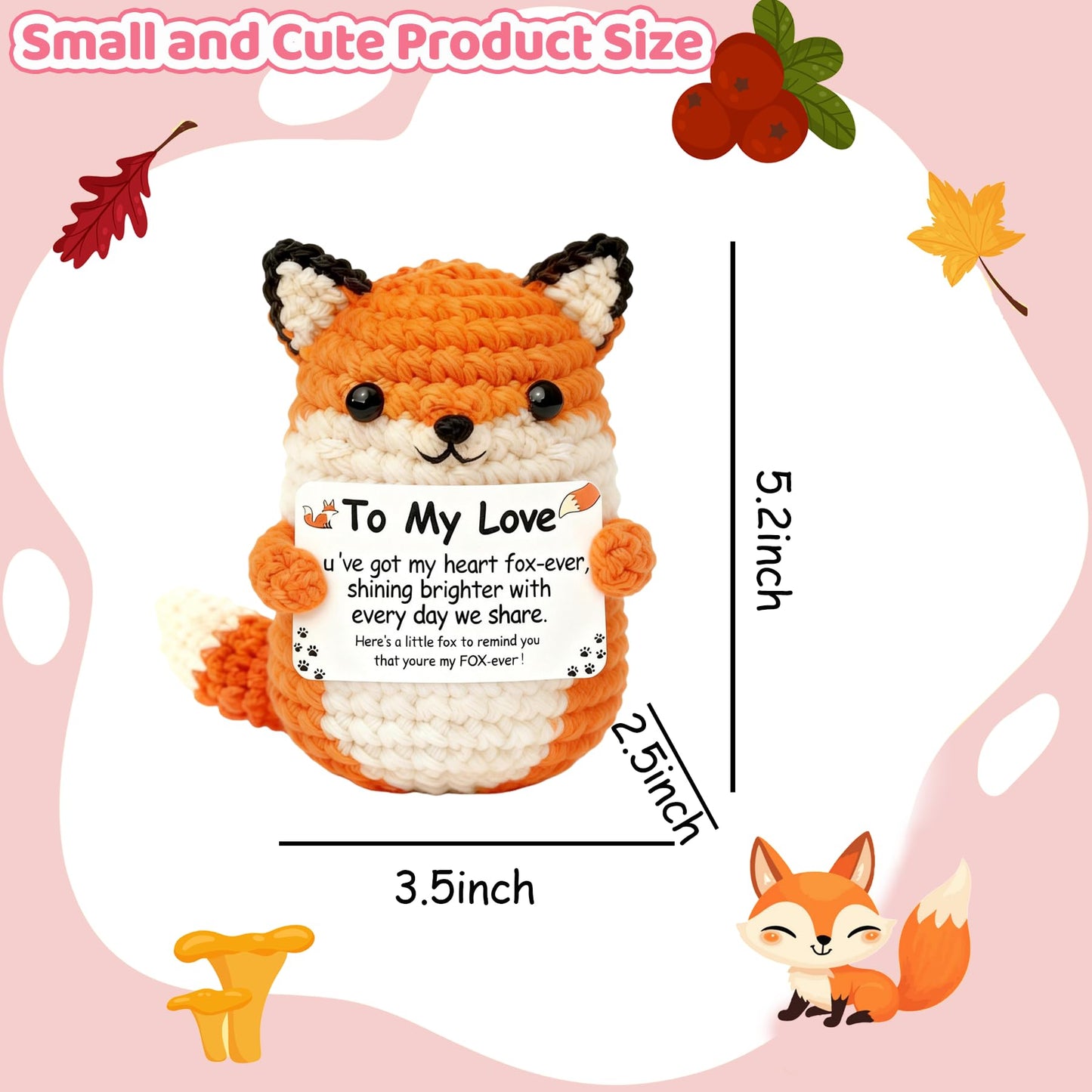 Handmade Crochet Fox - Romantic Emotional Support Gift for Husband, Wife, Boyfriend, Girlfriend - Anniversary, Valentine's Day, Xmas, Birthday Present for Him or Her - Cute Knitted Décor Keepsake