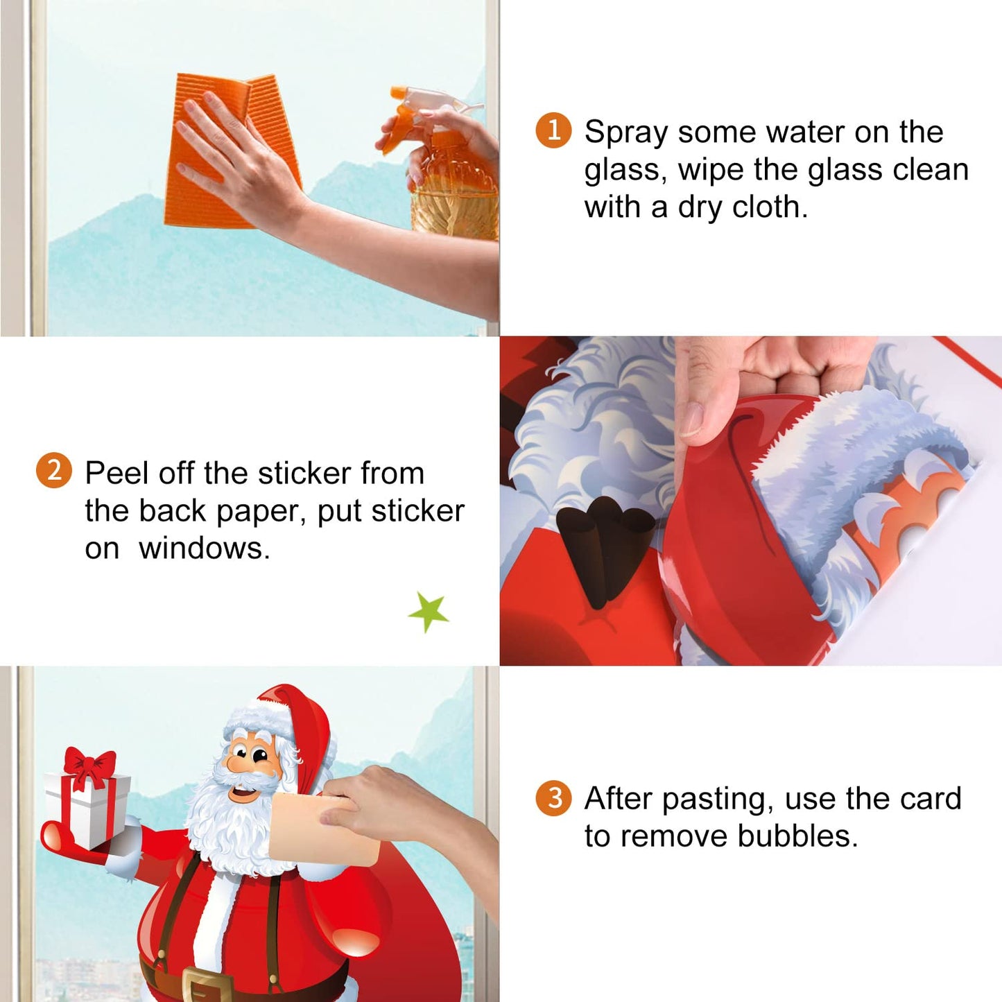 DIY Christmas Windows Clings Stickers Wreath Snowflakes Large Santa Claus Xmas Tree Wall Window Door Mural Decals Static Sticker for Office Winter Party Decorations (11 Sheets)
