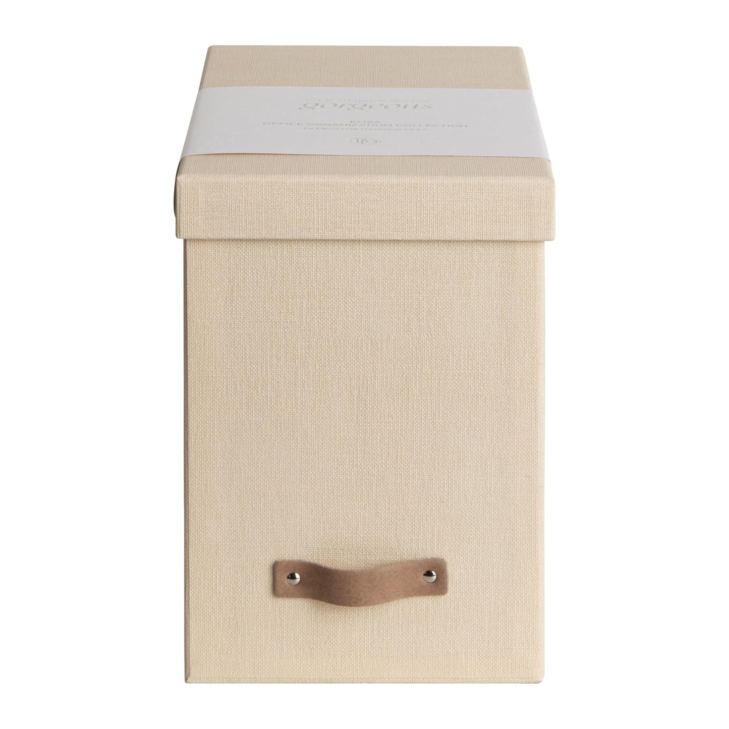 Bigso John File Box - File Storage Box and File Organizer for Important Paperwork - Durable Hanging File Box with Lid and Leather Handle - 7.36 in x 13.26 in x 10.51 in - Cream