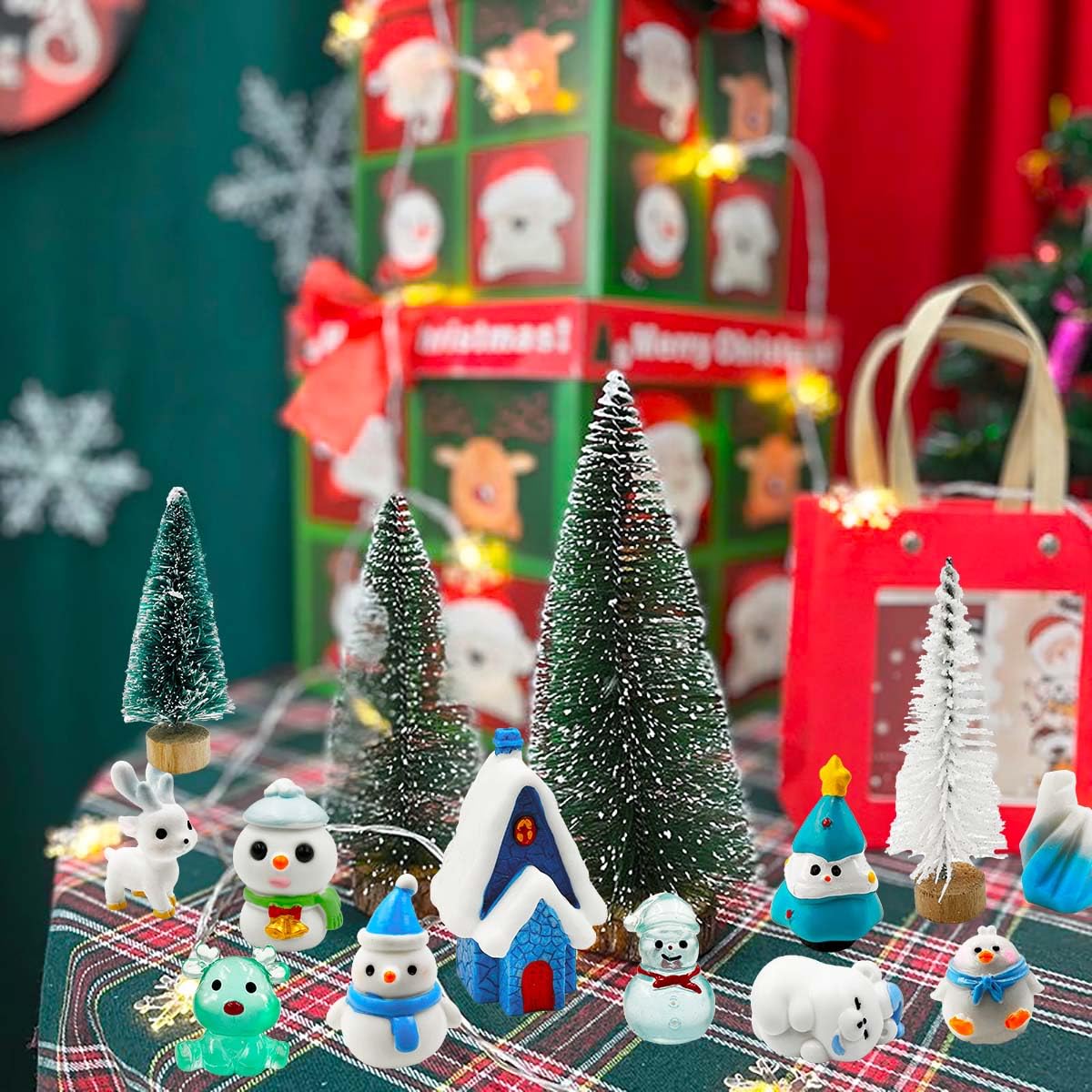 Suartus Christmas Miniature Figurines - 46 Winter Mini Resin Animal Figurines Tiny Christmas Figures Model Statue Ornaments for Xmas Fairy Garden Moss Landscape Potted Plant Snow Globes Home Decor