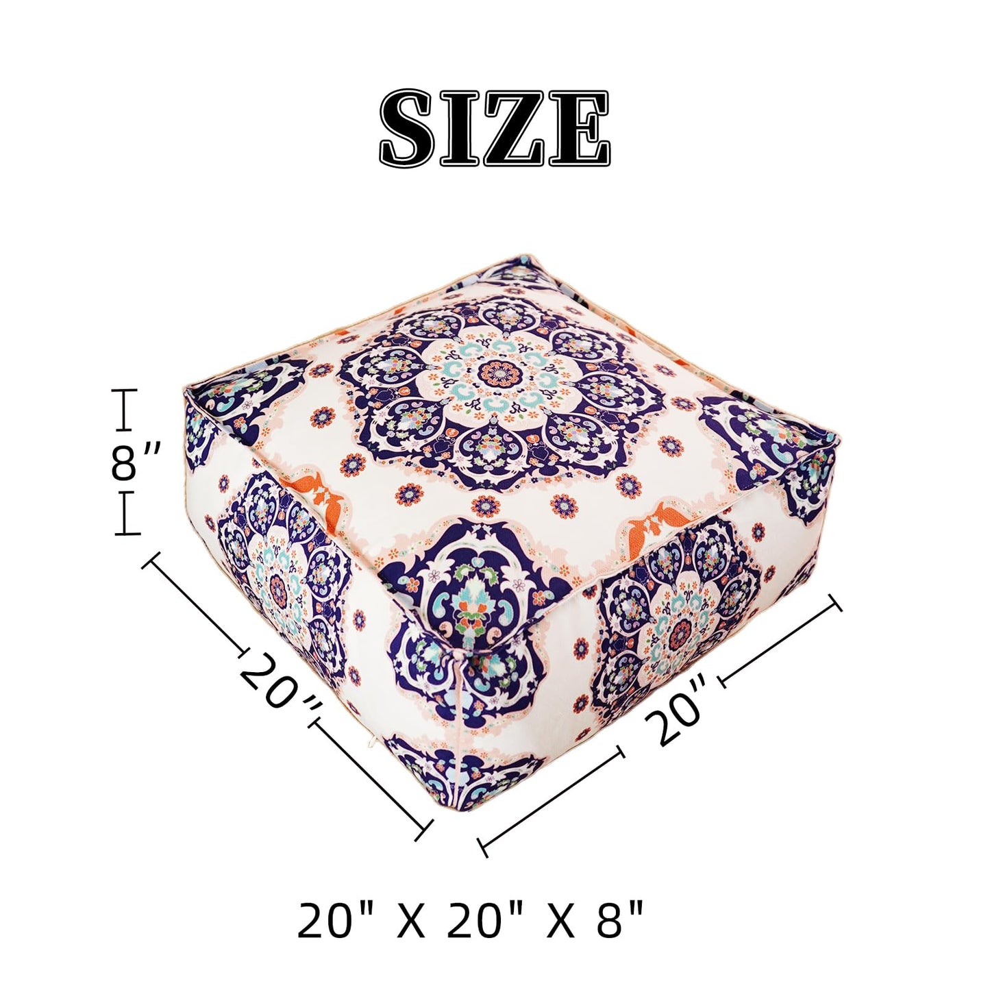 Artbloss Unstuffed Pouf Cover Ottoman Footrest Bohemian Chenille Foot Stool Floor Bean Bag 20x20x8 Inches for Living Room Bedroom Home Decor (Blue, Square)