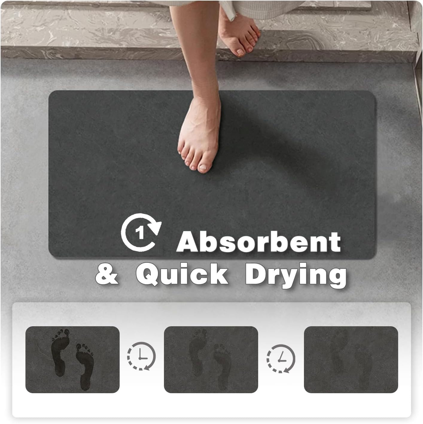 TYUU Bath Mat, Bathroom Rugs Non Slip Washable Thin Absorbent Quick Dry Bath Mat Fits Under Door Bathroom Floor Mat Perfect for Bath, Shower, or Sink 16"x24" Dark Grey