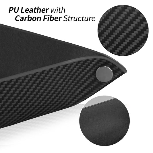 Carbon Zone Valet Tray Organizer with Carbon Fiber Style Texture, Foldable Catchall Tray for Keys, Wallet & Everyday Essentials(Black-Small)