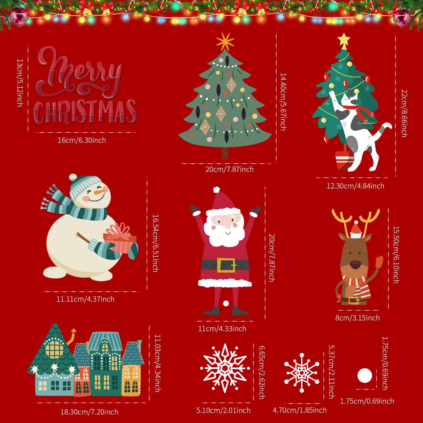 Christmas Window Clings Decorations, Xmas Stickers for Glass Windows, Fun Gift for Kids, Cute Decal Decor with Santa, Polar Bear, Snowflakes, 8 Sheets
