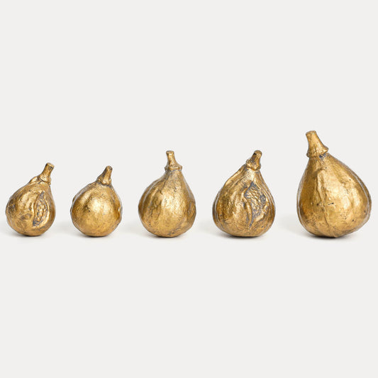 Handcrafted Cast Iron Fig Shaped Home Décor Set of 5 - Vintage Gold-Finished Tabletop Sculptures for Living Room, Office, and Shelf Display, Unique Art Sculptures for Modern and Rustic Home Interiors