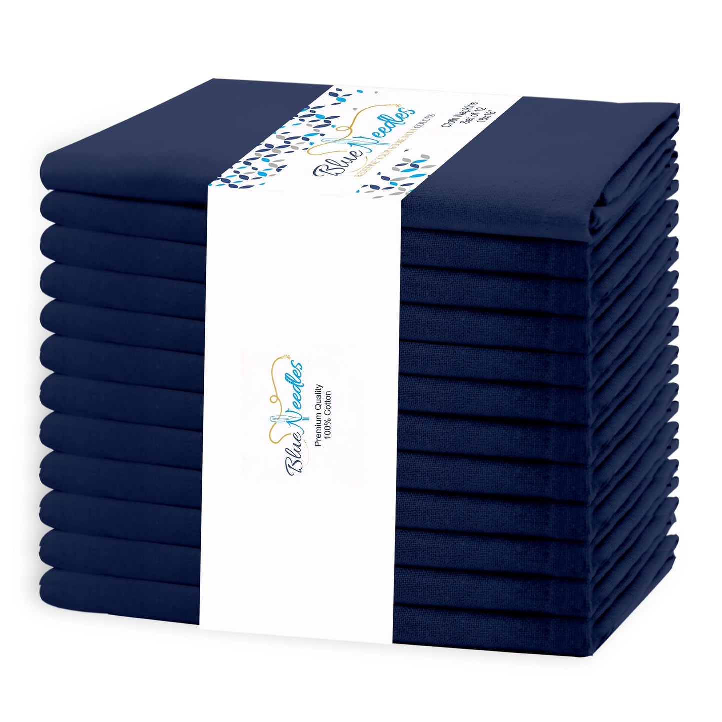 Blue Needles Solid Cloth Napkins Set of 12 Navy Blue 100% Cotton Dinner Napkins 18x18 inches - Reusable, Absorbent & Washable Linen, Ideal for Wedding Events Farmhouse Parties Hotel & Everyday Use