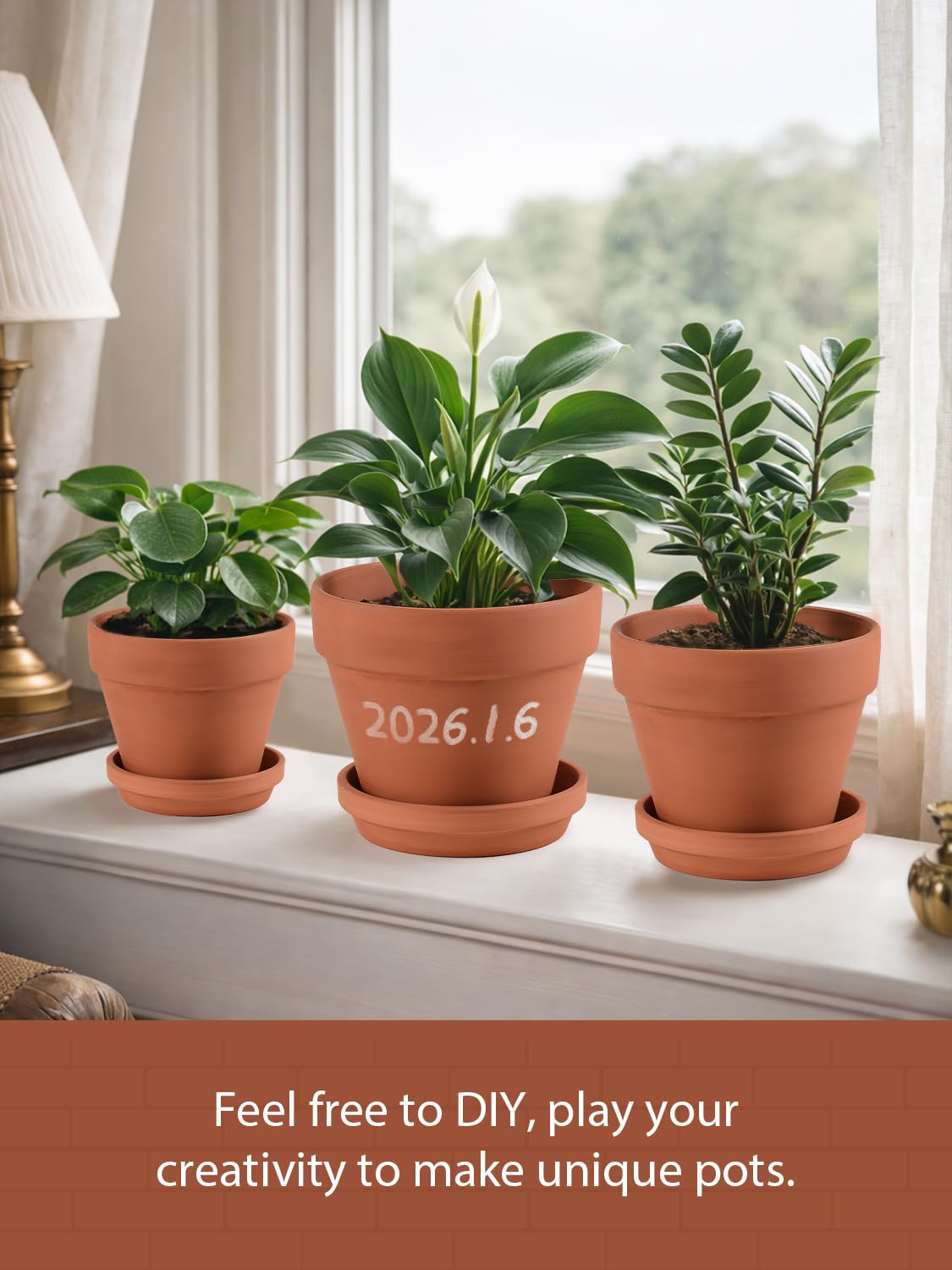 INGOFIN Terracotta Pots Set with Saucer - 5/6/7 inch Ceramic Clay Planters with Drainage Hole, Garden Flower Succulent Pots with Tray for Indoor Outdoor Plants, Set of 3