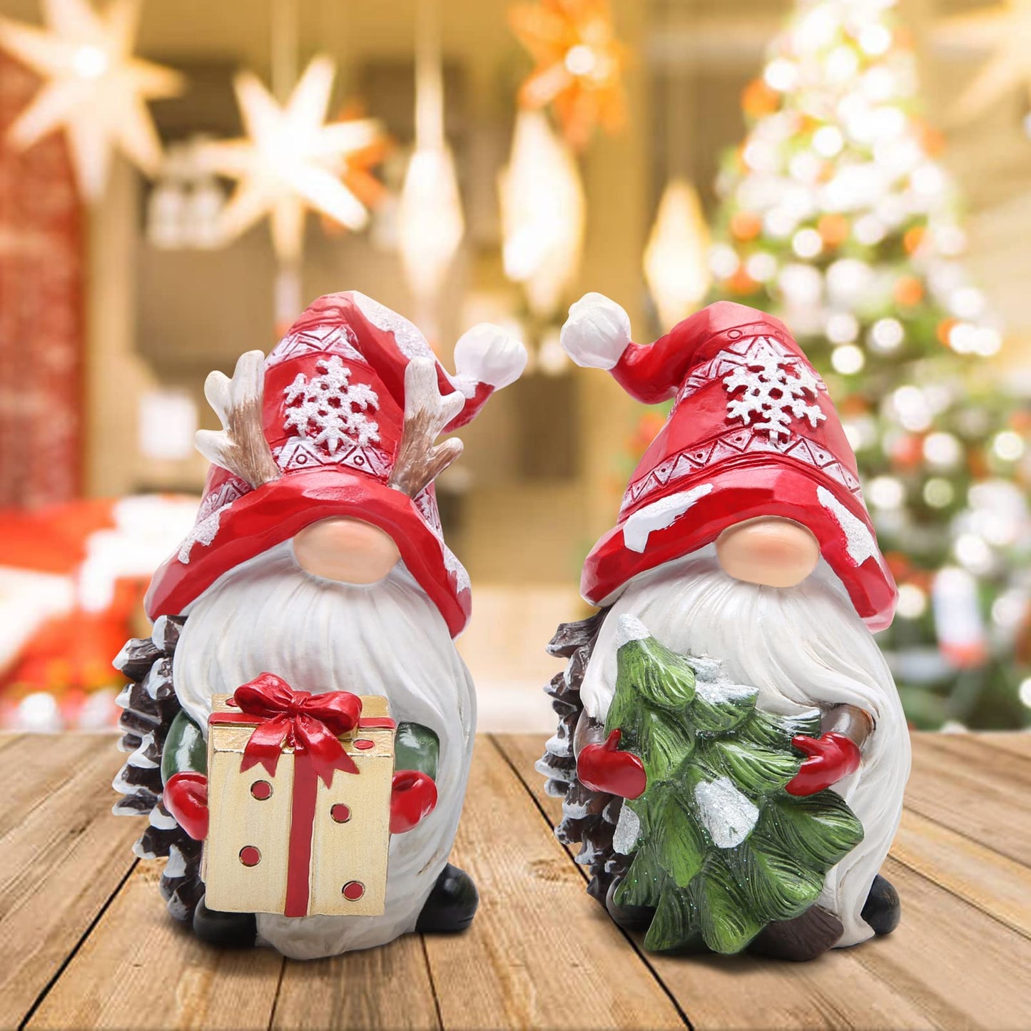 Hodao Christmas Resin Gnomes Handmade Christmas Resin Gnomes Holiday Present, Winter Table Christmas Tree Decorations Indoor and Display on Mantel or Window Sill