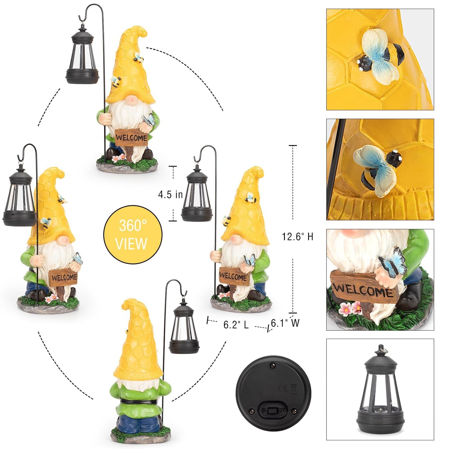 DoYouzhuo8 Solar Garden Gnome Statue with Lantern - Hand-Painted Resin Gnome Decor, IP44 Waterproof Outdoor Figurine for Yard Patio Porch, for Mom Women Housewarming Christmas