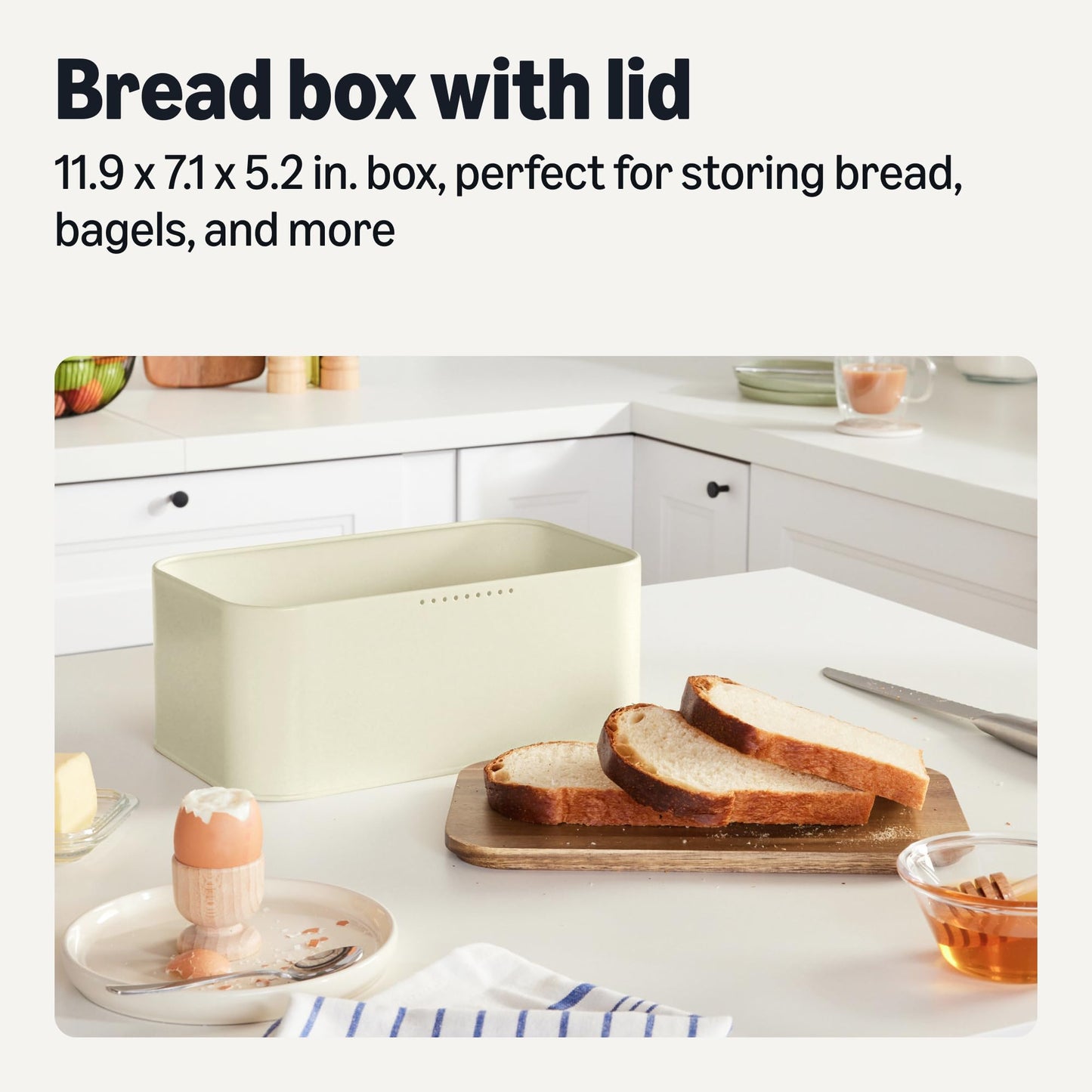 Amazon Basics Carbon Steel Bread Box with Acacia Wood Lid, Lid Doubles as Cutting Board, 11.9 x 7.1 x 5.2 in