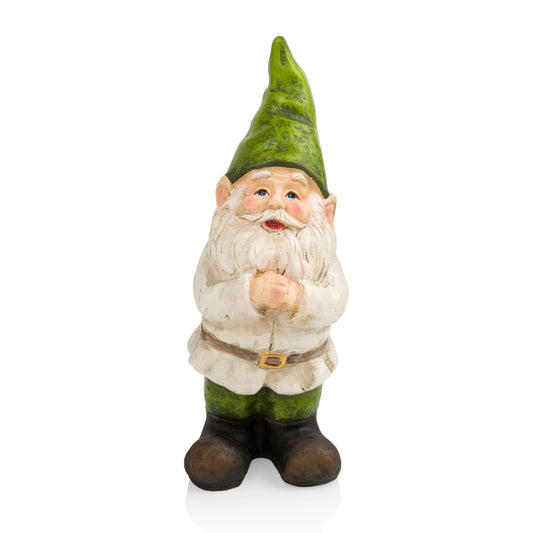 Alpine Corporation - 12" Tall Outdoor Garden Gnome Yard Statue Decoration – Playful Resin Gnome with Earthtone Colors - Durable, Weatherproof Lawn Sculpture for Patio, Deck, Yard