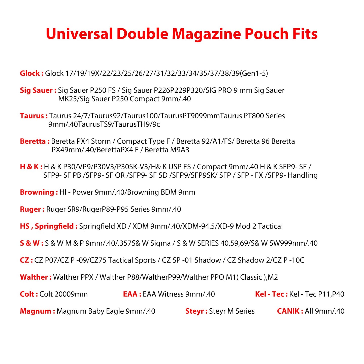 Universal Double Magazine Pouch, 9mm .40 Double Stack Mag. Holder Dual Holster with 1.5''-2'' Belt Clip for Glock Sig sauer S&W Beretta Browning Taurus H&K Most Pistol Mags