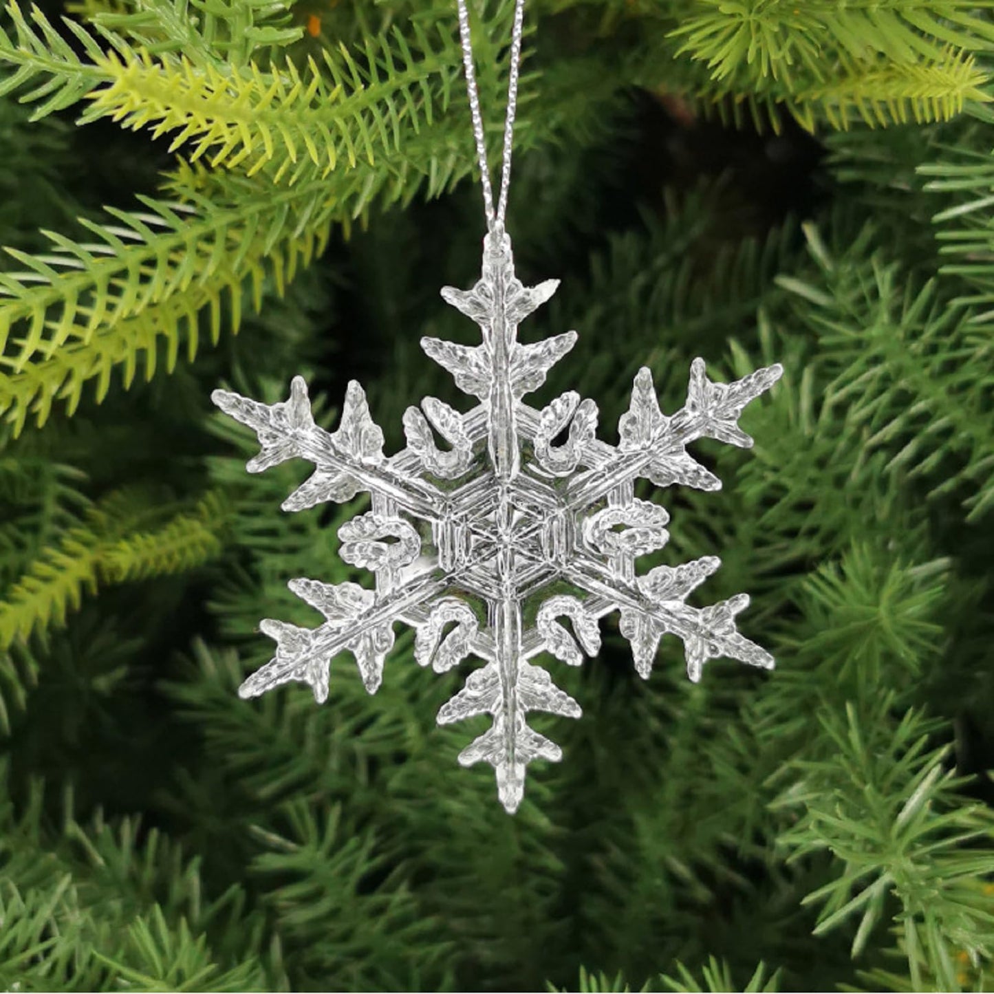 MIAO JIN Plastic Winter Snowflake Ornaments Xmas Tree Hanging Decorations for Christmas Tree Wedding Birthday Party Home Window Door Decorations,24PCS