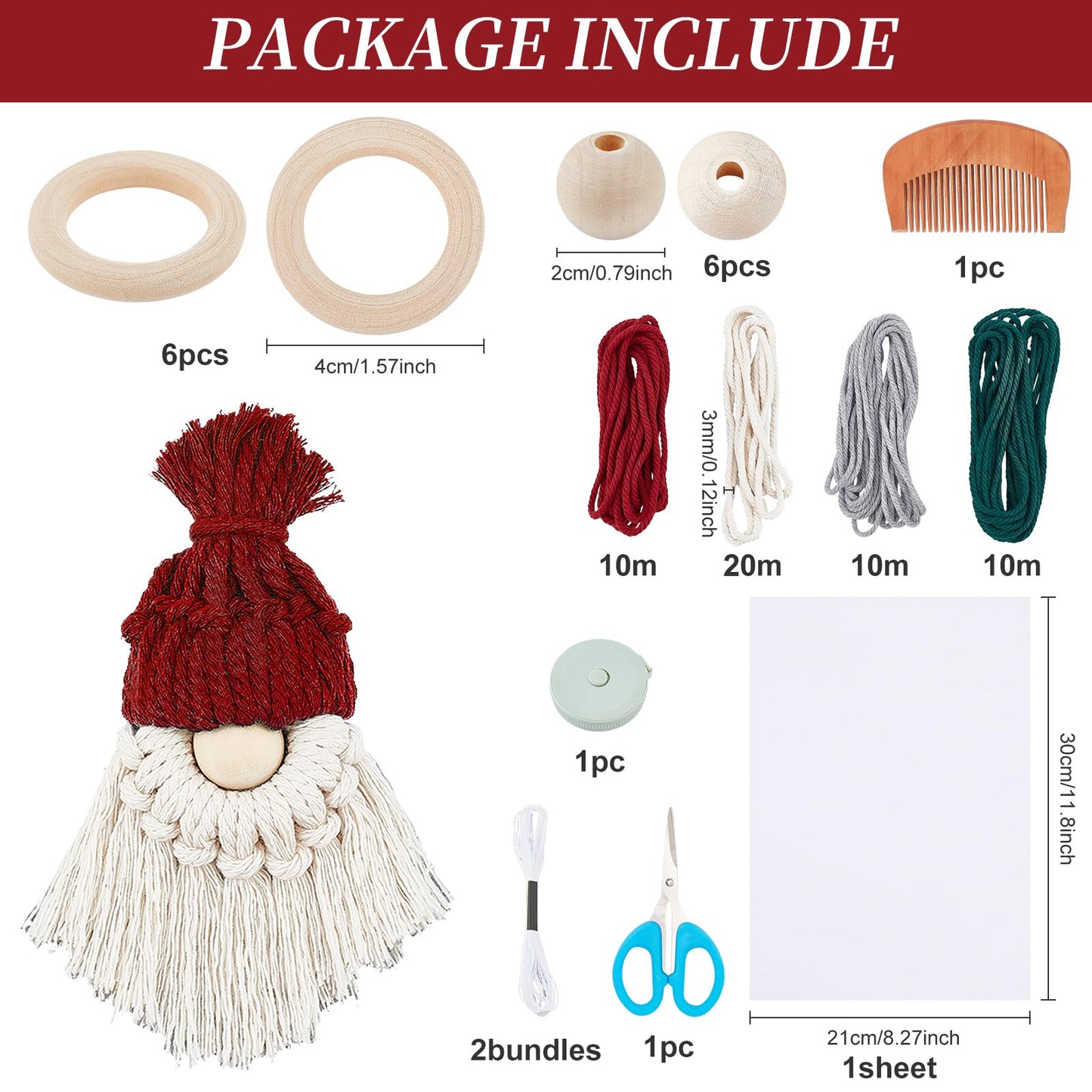 FREEBLOSS 6 Set DIY Macrame Christmas Gnomes Santa Claus Kit DIY Macrame Santa Claus for Christmas Tree Decor Christmas Tree Hanging Gnomes Santa Elf Instructions Included Holiday Decor