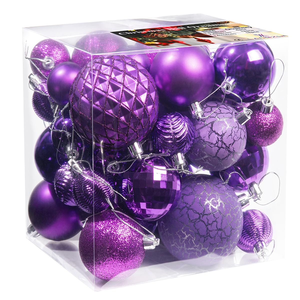 LANGXUN 36pcs Purple Christmas Tree Decorations Balls, Bolas De Navidad, 2025 Christmas Decor, Indoor Outdoor Shatterproof Christmas Ornaments, Xmars Party Wedding Suppiles