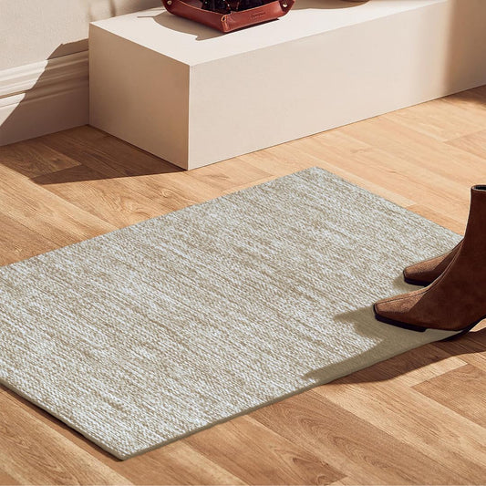 CottonCove Hand Woven Area Rug 2x3 Feet - Rustic Farmhouse Boho Accent Rug for Living Room Bedroom Kitchen Entryway Floor Mats - Ideal for High Traffic Areas 100% Cotton Rag Rug Natural