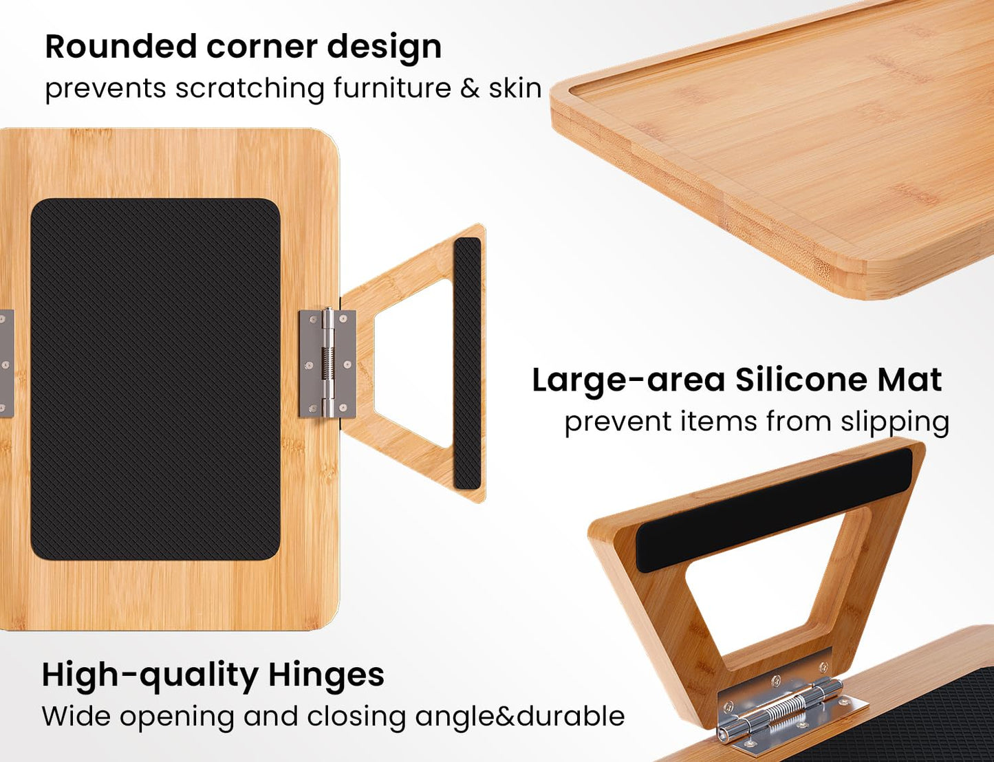 Danfoxer 2 Pack Couch Arm Tray,Bamboo Folding Sofa Tray,Sofa Armrest Trays Clip-On Couch Desk for Drinks,Snacks,Phone,Remote Control（Natural）
