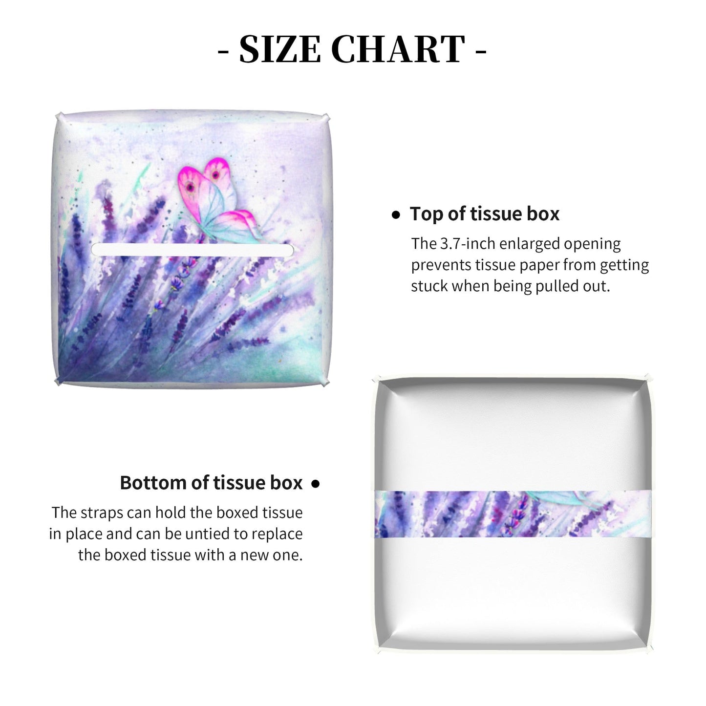 Purple Lavender and Butterfly Tissue Box Cover Square,Watercolor Lavender Flowers Tissue Box Holder Waterproof Leather Facial Paper Organizer Dispenser for Bathroom Home Car Nightstand Vanity Desk