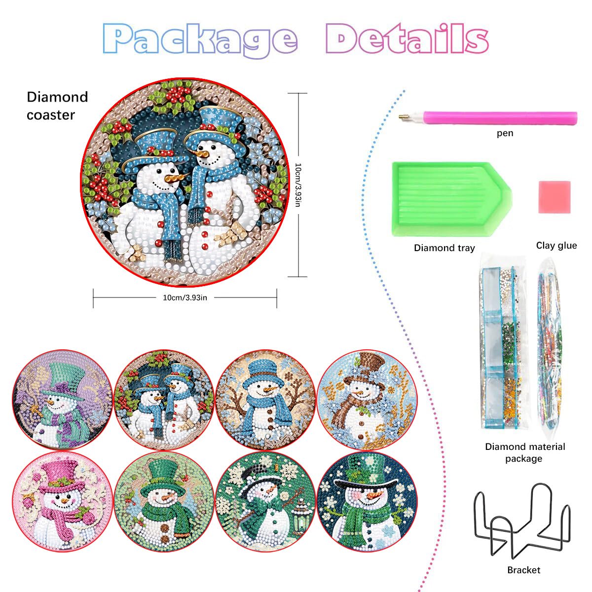 Apcufir 8 Pcs Christmas Diamond Painting Coasters Kits with Holder,DIY Snowman Diamond Art Coaster Kits for Adults & Kids,Paint with Diamonds Coasters Craft Supplies for Holiday Decor Gifts