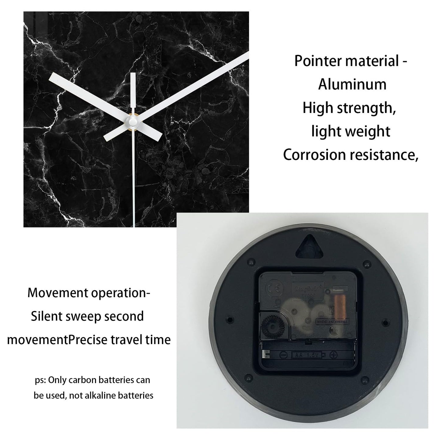 Black Minimalist Wall Clocks for Living Room Glass Marble Pattern Wall Clocks Battery Operated 12 Inch Abstract Wall Clock Non Ticking