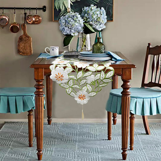 AMZALI Summer Spring Flower Table Runner Embroidered Flowery Cutwork Table Doily Floral Table Dresser Scarf for Home Kitchen Dining Tabletop Decoration ( 15"×72")