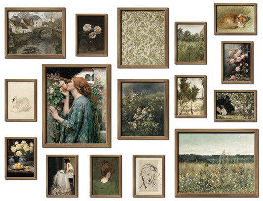 ANERZA 16 PCS Framed Vintage Wall Art Decor, French Country Wall Prints for Bedroom, Landscape Gallery Wall Frame Set, Farmhouse Posters for Living Room Aesthetic, Rustic Collage Kit, Dorm Home Decor