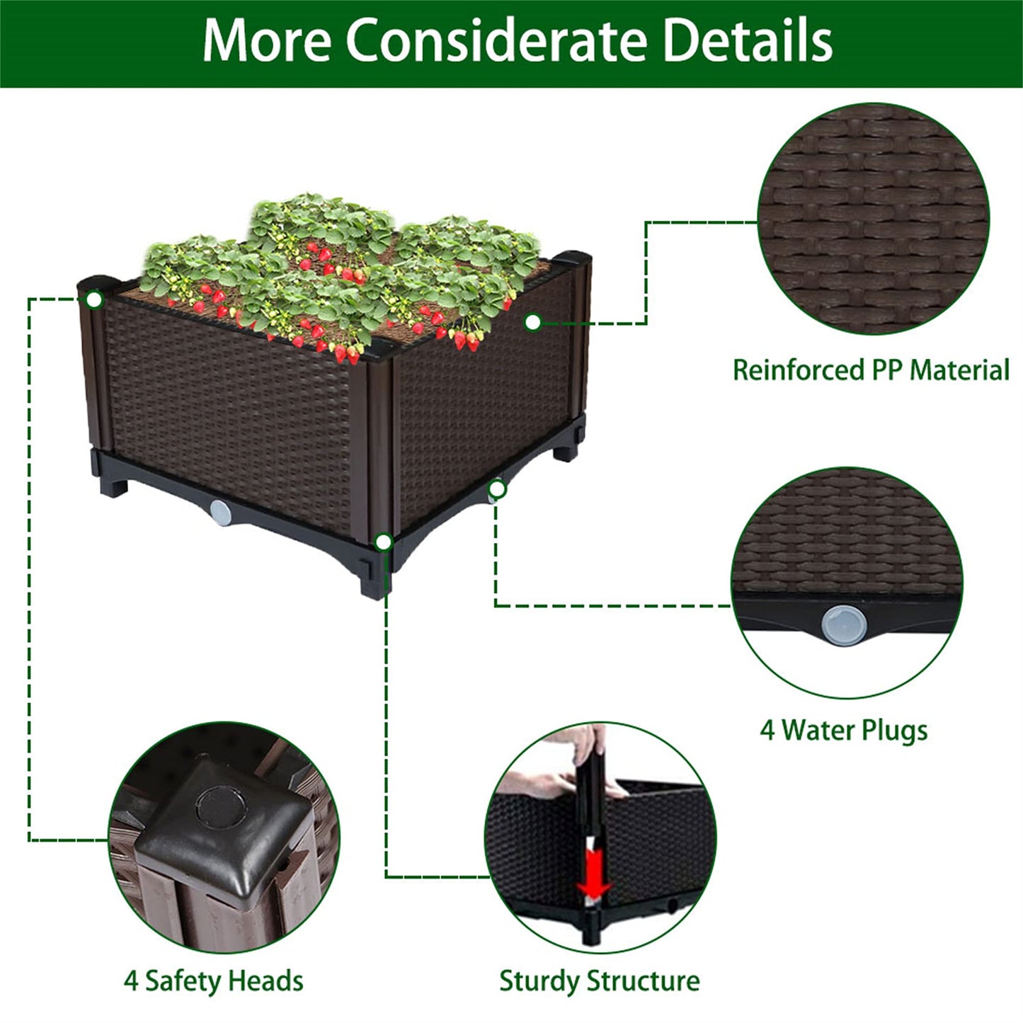 elfinrm Square Raised Garden Bed, Garden Free Splicing Planting Box Outdoor Indoor Planting Container Stylish Rattan Pattern Set of 1, Brown