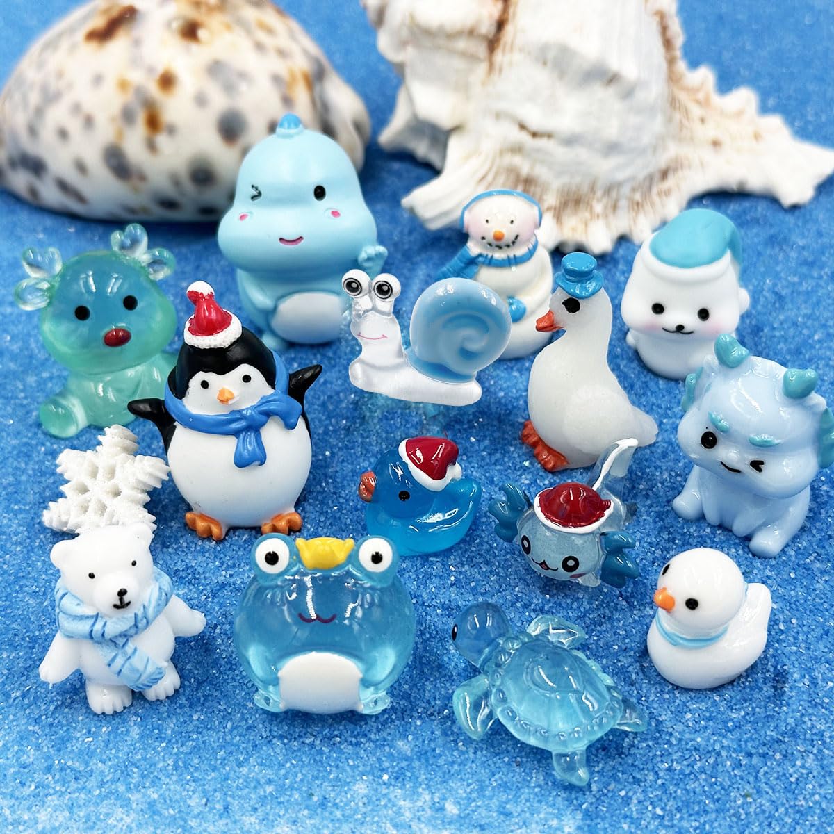 Suartus Christmas Miniature Figurines - 46 Winter Mini Resin Animal Figurines Tiny Christmas Figures Model Statue Ornaments for Xmas Fairy Garden Moss Landscape Potted Plant Snow Globes Home Decor