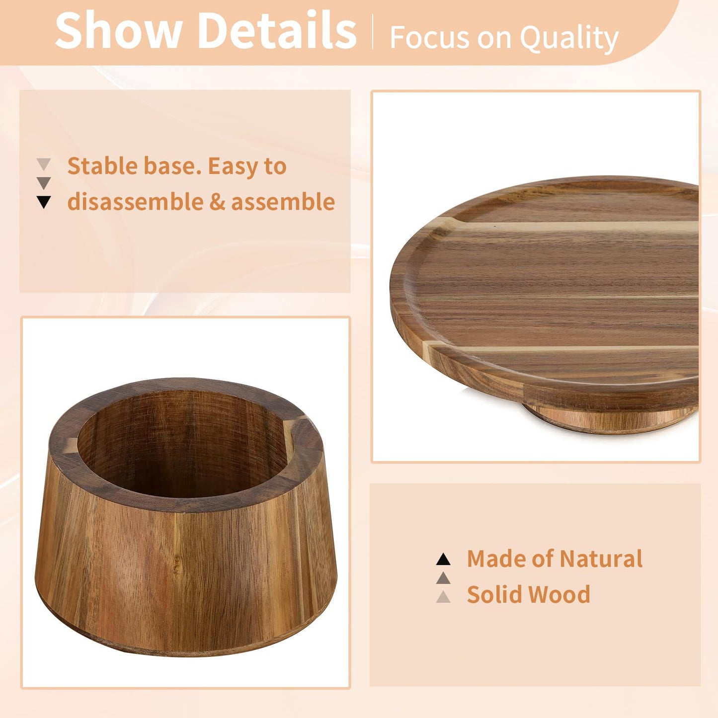 NUPTIO Wooden Rustic Cake Stand: 9.5" Round Cake Pedestal Holder 4 in 1 Vintage Cupcake Stand Serving Tray Dessert Display Plate for Wedding Halloween Christmas Easter Birthday Party - 8 Inch Cake