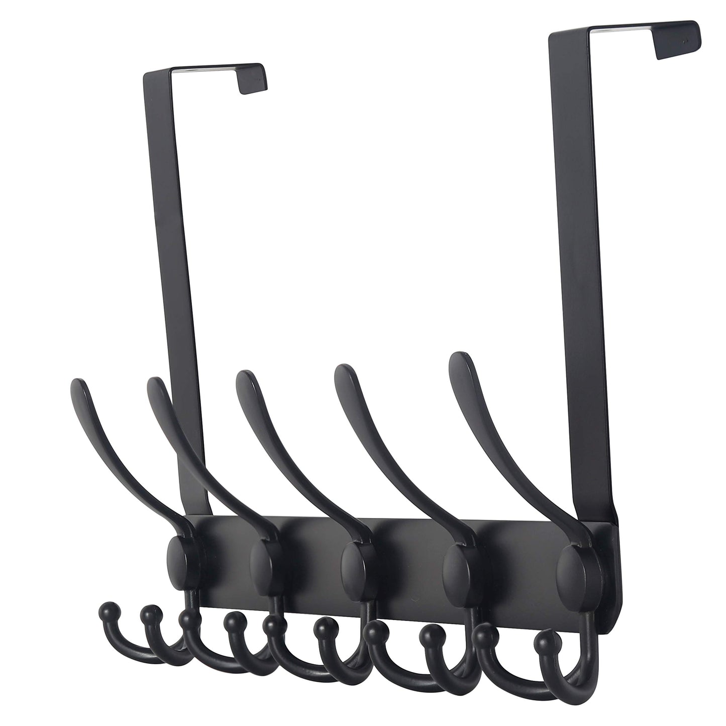Dseap Over The Door Hook Hanger - Fits 1 3/8" to 1 3/4" Standard Doors | 5 Tri Hooks Heavy Duty Towel/Coat Rack | Door Organizer for Clothes, Jackets, Hats, Towels, Black