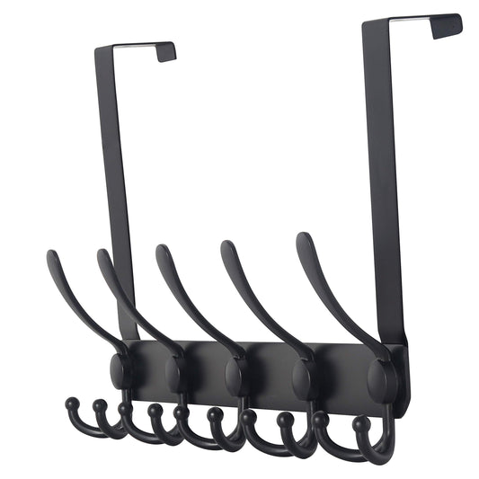 Dseap Over The Door Hook Hanger - Fits 1 3/8" to 1 3/4" Standard Doors | 5 Tri Hooks Heavy Duty Towel/Coat Rack | Door Organizer for Clothes, Jackets, Hats, Towels, Black