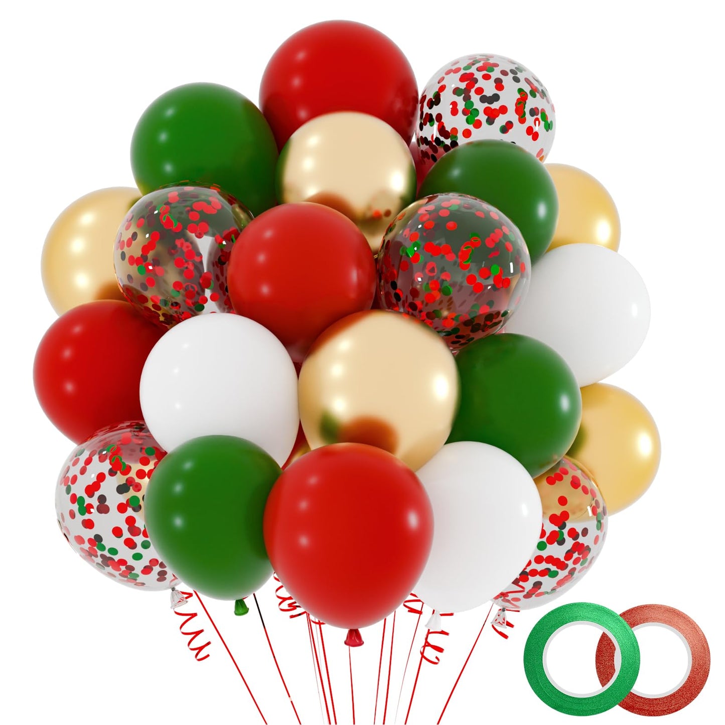 NACHLYNN 60 Pack Red and Green Christmas Confetti Latex Balloons 12 Inches for Christmas Birthday Baby Shower Party Decorations